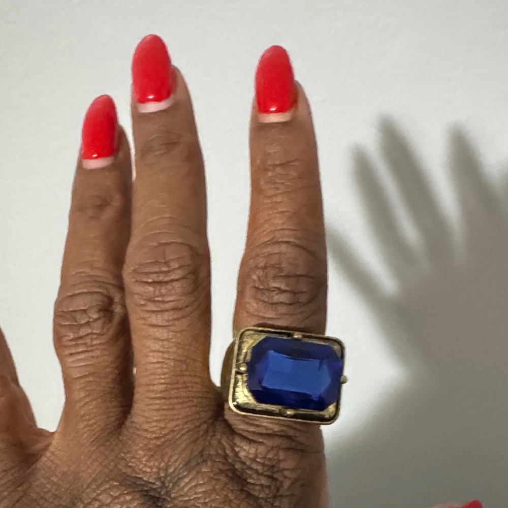 Elegant Blue and Gold Statement Ring